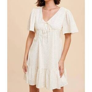 NEW IN-LOOM open back flutter sleeve mini dress in lemon